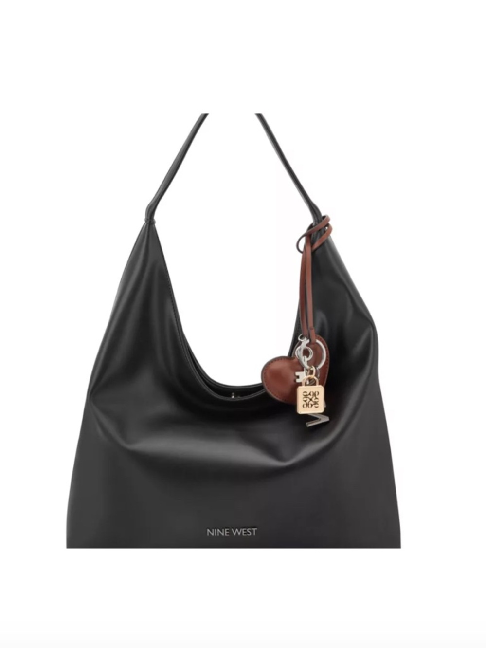 Nine West Black Hobo Shoulder Bag with Brown Charm Accent
